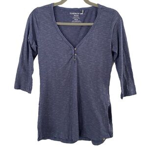 Toad & Co Shadow Blue Tamaya Dos Casual 3/4 Sleeve Tunic Top w/Slits Size Small